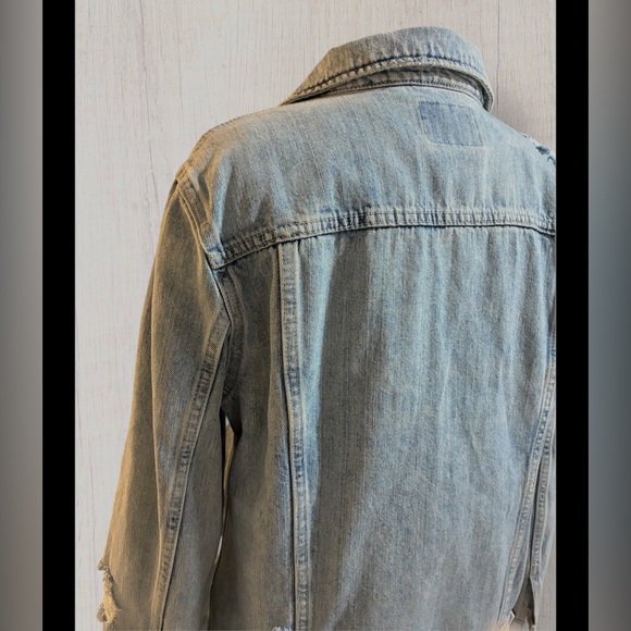 VINTAGE-STYLE DISTRESSED LIGHT WASH DENIM JACKET-OVERSIZED 90s STREETWEAR LARGE - Picture 5 of 8
